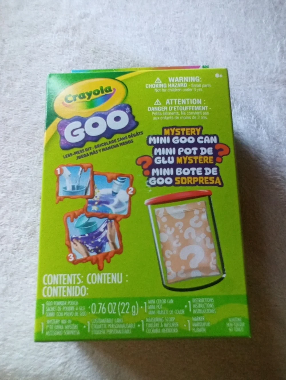 DIY Crayola Goo Mystery Mini Goo Can Bright Green Packaging Marshmallow Texture